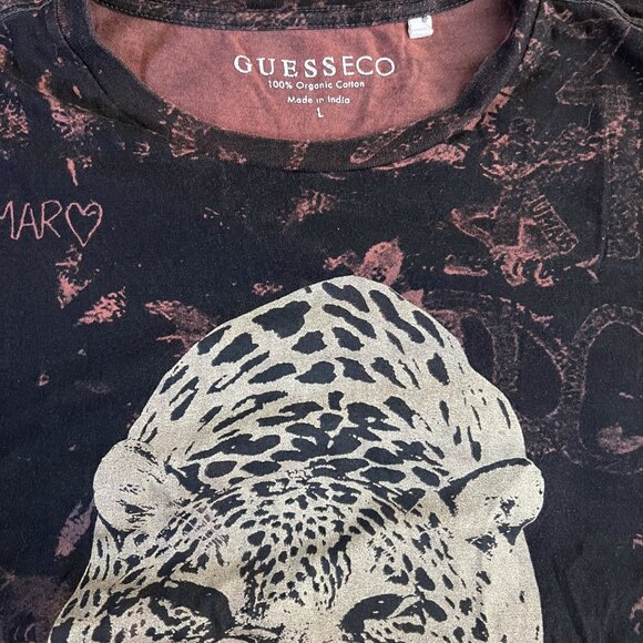 GUESS Eco Collection Leo Graffiti Tee Leopard Brown Black Men's Streetwear L - Picture 5 of 8